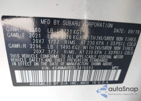 2020 Subaru Ascent Touring from USA, damaged, VIN 4S4WMARD3L3416603